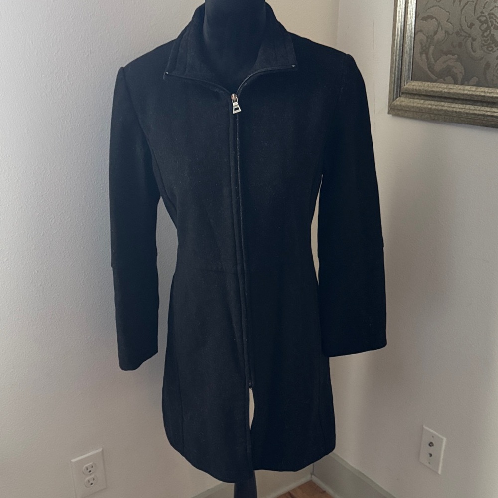 Bernardo Sleek Wool Cashmere Black Women's Coat full front zipper Sz PS